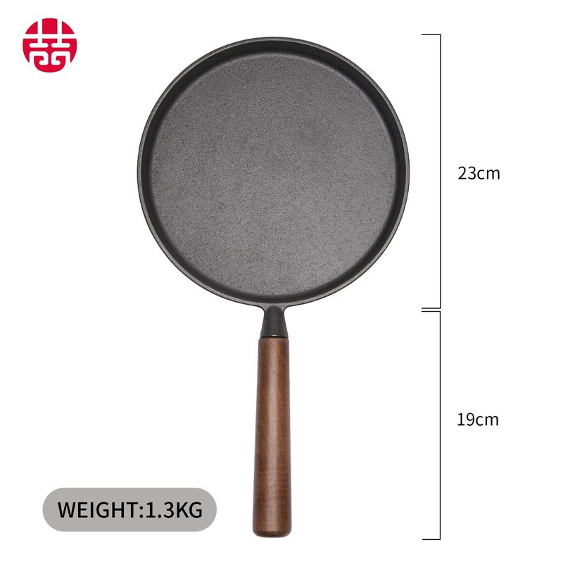 WANGYUANJI Cast Iron Pizza Pan, 10.2" Uncoated Pancake Skillet For Indoor And Outdoor, Non-Stick Skillet With Wooden Handle, Handmade Pancakes, Pizza, Fried Steak_voghion.com