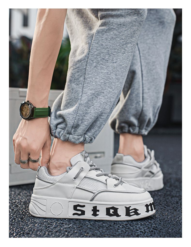 Herren-Marken-Mesh, vielseitiges Nischendesign, lässig, sportlich, dicke Sohle, erhöhte kleine weiße Trendschuhe_voghion.com