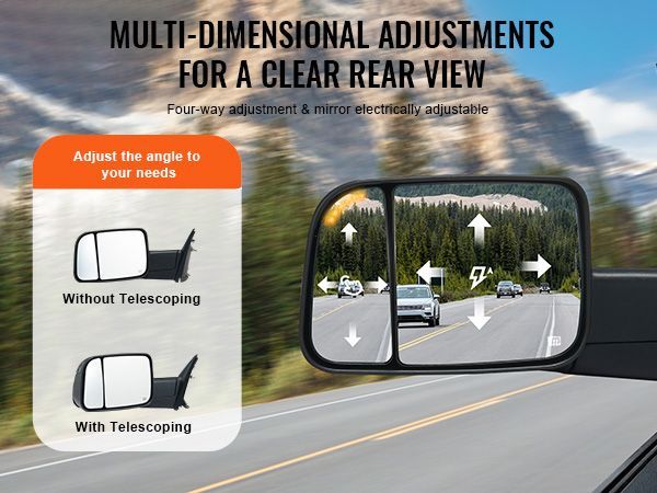 VEVOR Towing Mirrors, Left & Right Pair Set For 2002-2008 Dodge Ram 1500 2500 3500 (Partial 2009 Models), Power Heated With Signal Light & Puddle Light, Manual Controlling Flipping Folding, Black_voghion.com