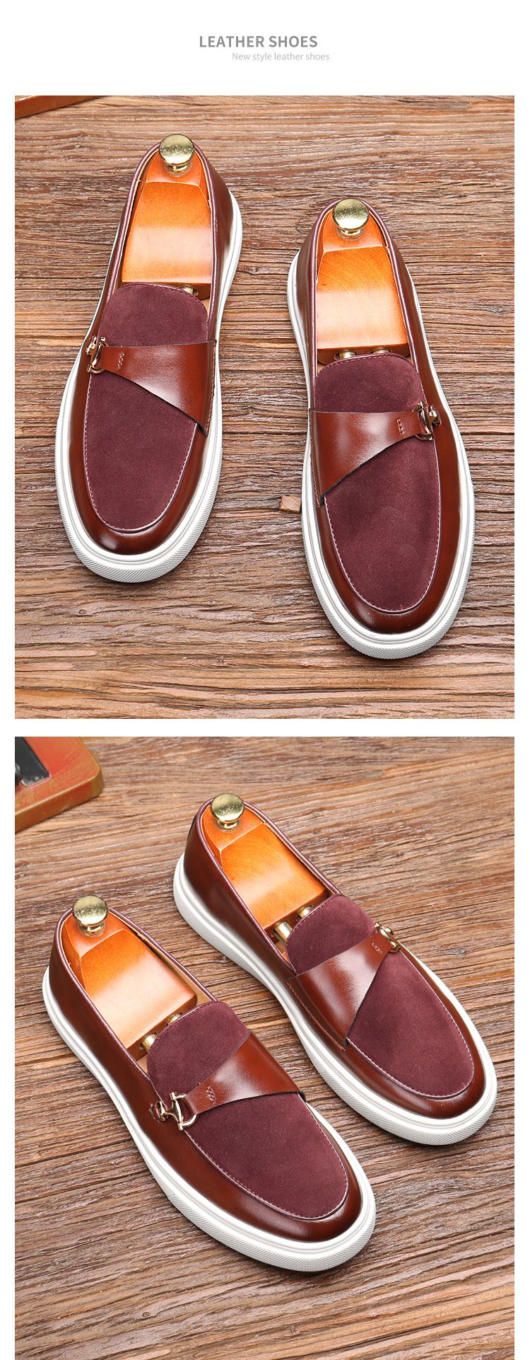 Retro Herren Loafer Metall Pferd Schnalle Slip-On weiße Plateau Casual Bean Schuhe für Männer_voghion.com