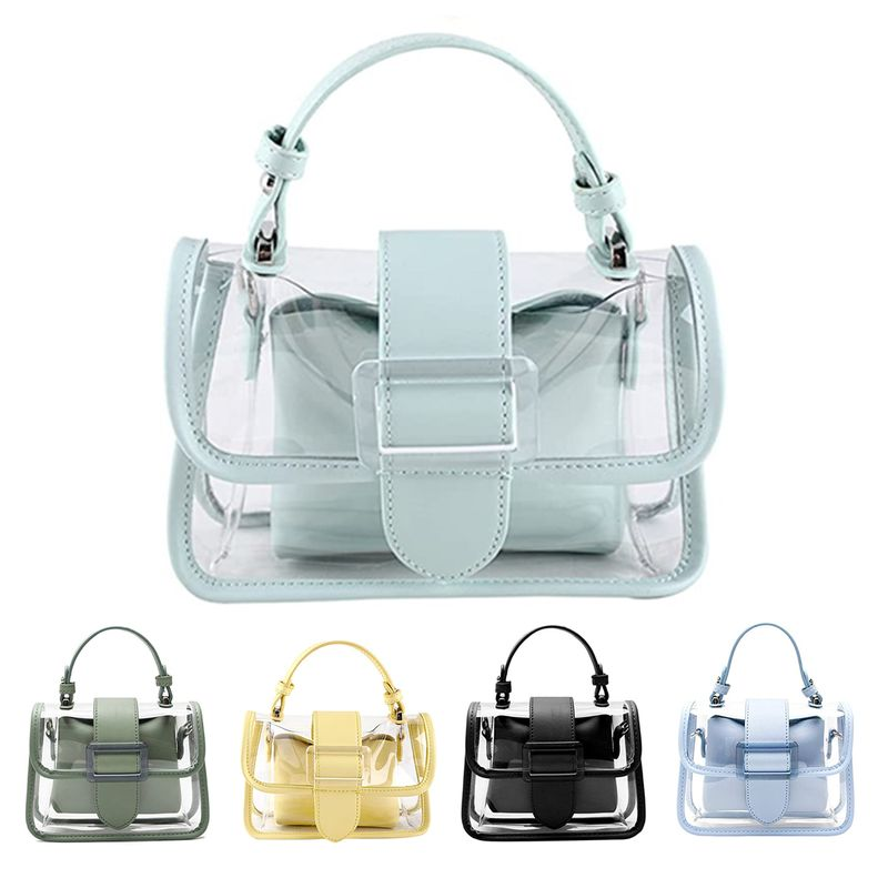 Lihao Borsa tote in PVC Impermeabile 2 in 1 Borsa trasparente con chiusura con fibbia per cintura per la vita quotidiana-Nero_voghion.com