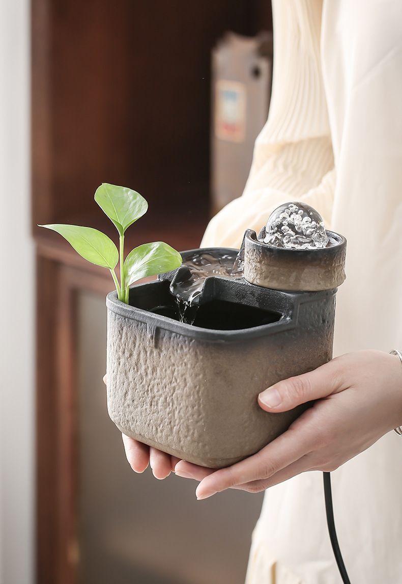 Ornamento semplice e fluido da tavolo in ceramica, fontana a ruota Feng Shui che attrae ricchezza, tavolo moderno da tè, scrivania circolare_voghion.com