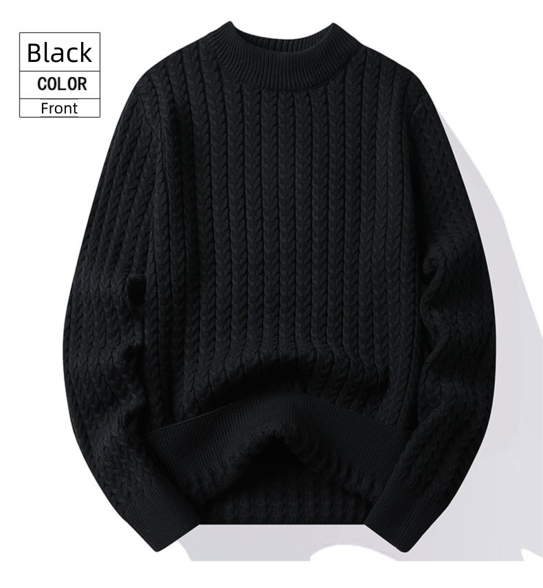 Ribbed Twist Half Turtleneck Knitted Men's Sweater 2025 Winter New Thickened Warm Youth Cotton Base Shirt_voghion.com