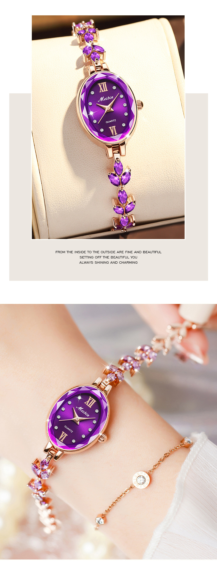 20mm Watches for Women Violet Rhinestone Bracelet Watch Mini Round Shape Dial Waterproof Quartz Ladies Fashion Dress Analog Wrist Watch_voghion.com