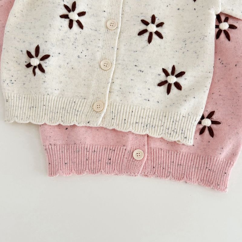 Completo con cardigan in maglia e abito a palloncino da principessa per bambine - Completo floreale a maniche lunghe (3-8 anni, 100-140 cm) - Rosa/Beige_voghion.com