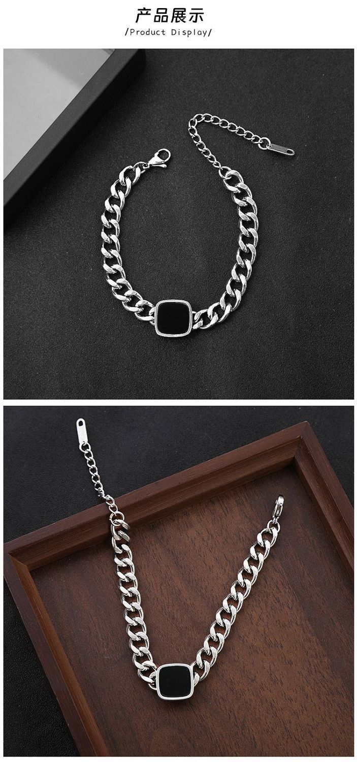 Square Cuban Bracelet For Men Titanium Steel Non-Fading Trendy Versatile Niche Hip-Hop Punk Bold Necklace_voghion.com
