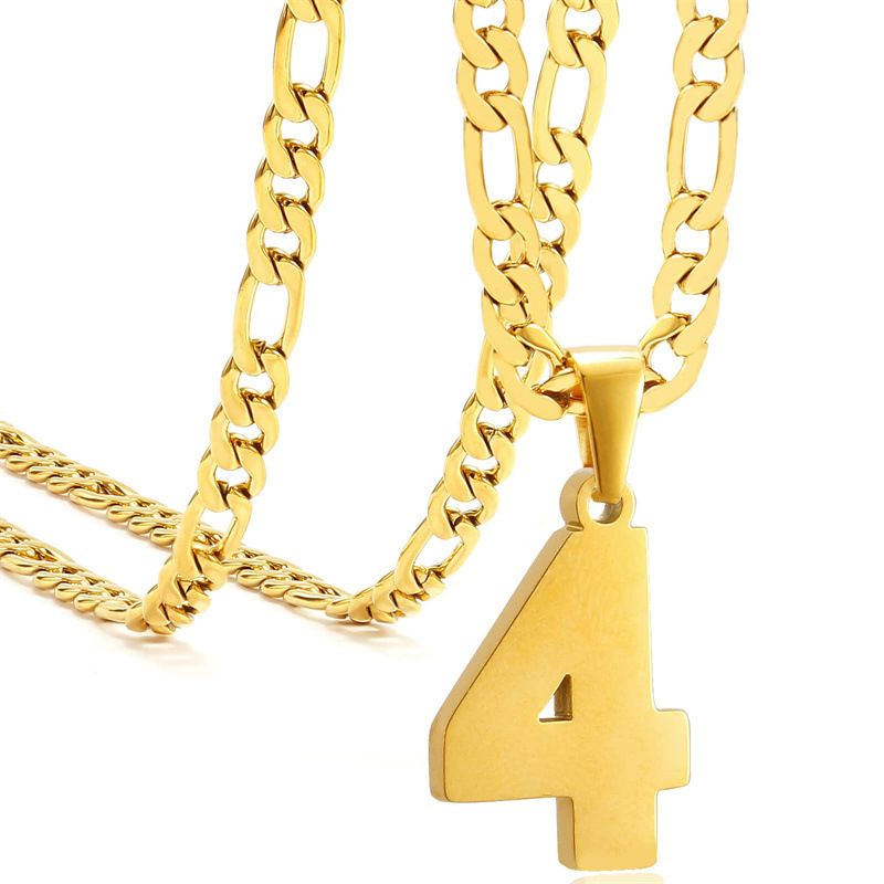 Men's Stainless Steel Sports Number Necklace - Customizable Baseball Basketball Football Team Pendant - Gold Finish_voghion.com