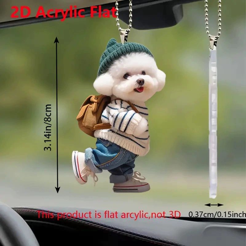 New Creative Puppy Backpack Acrylic Car Pendant Cute Teddy Dog Keychain_voghion.com
