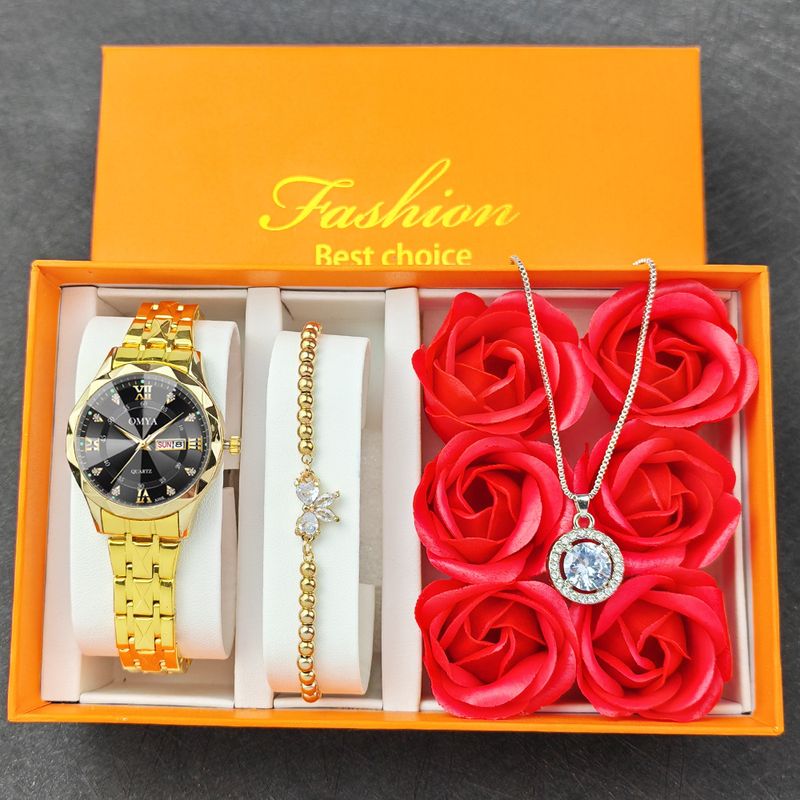 Conjunto de presente de relógio feminino, caixa da moda, pulseira de aço, mostrador pequeno, pulseira de relógio, colar_voghion.com