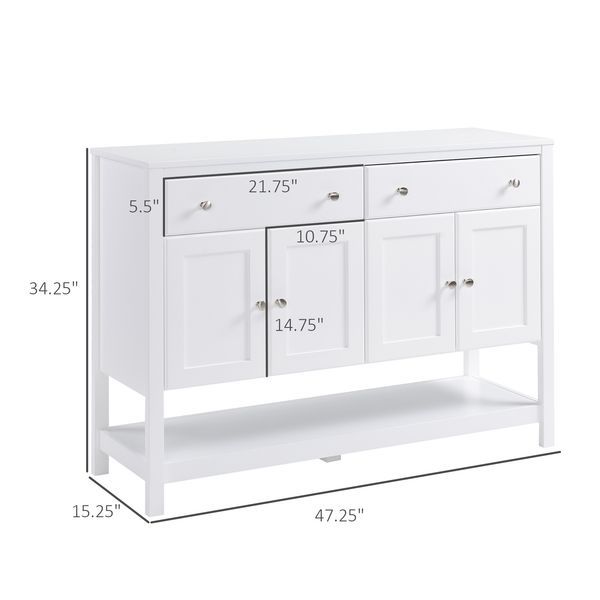 HOMCOM Modern White Buffet, Metal Hinges & Round Handles, Dining Room Storage_voghion.com