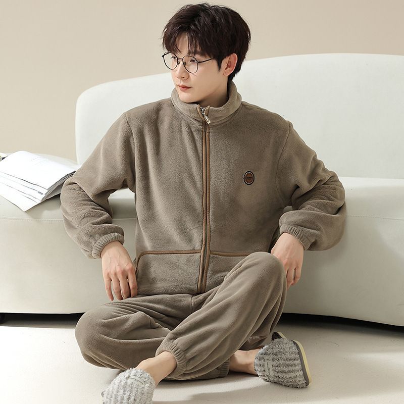 Men's sleepwear, coral fleece home clothes, thickened flannel autumn and winter men's clothing, can be worn outside set_voghion.com