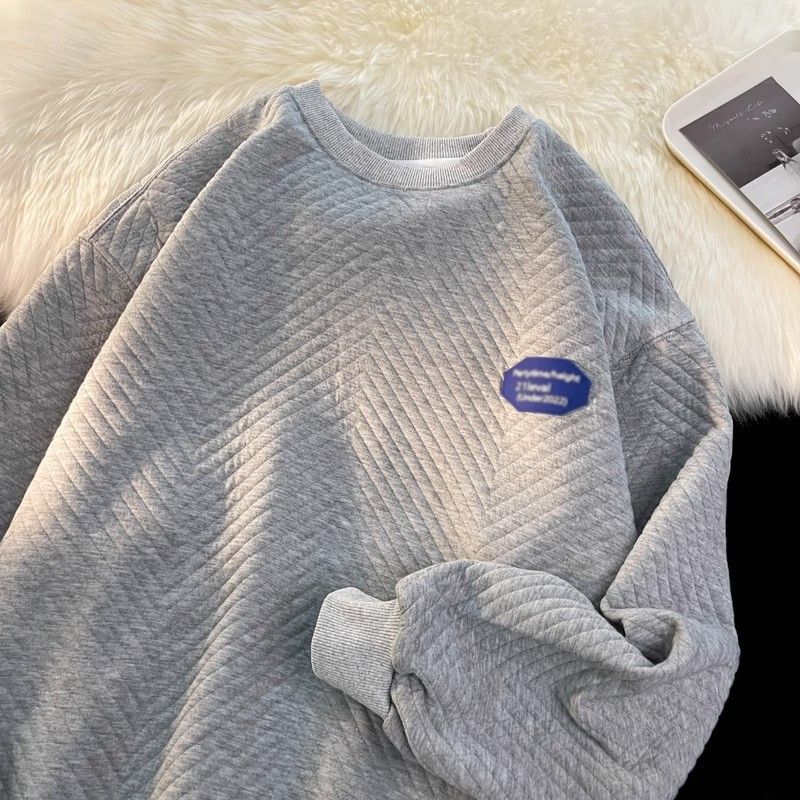 Spring And Autumn Simple Long Sleeved T-shirt Trendy Loose Round Neck Hoodie Men's Versatile Casual Base Shirt Clothes_voghion.com