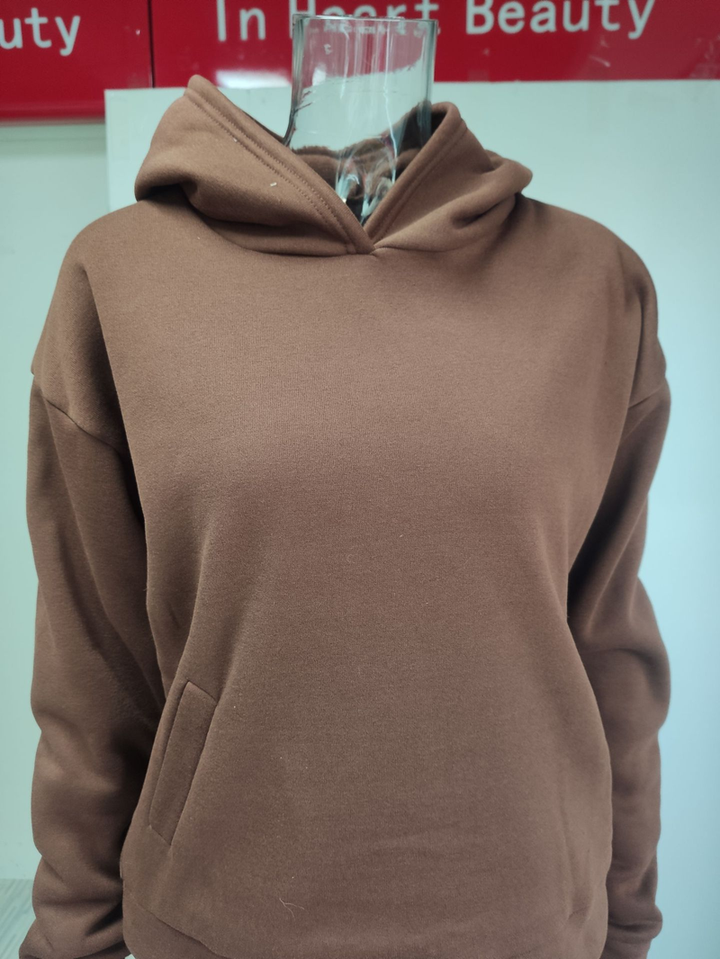 solid color casual fashion trousers thickened long-sleeved hooded sweatshirt suit_voghion.com