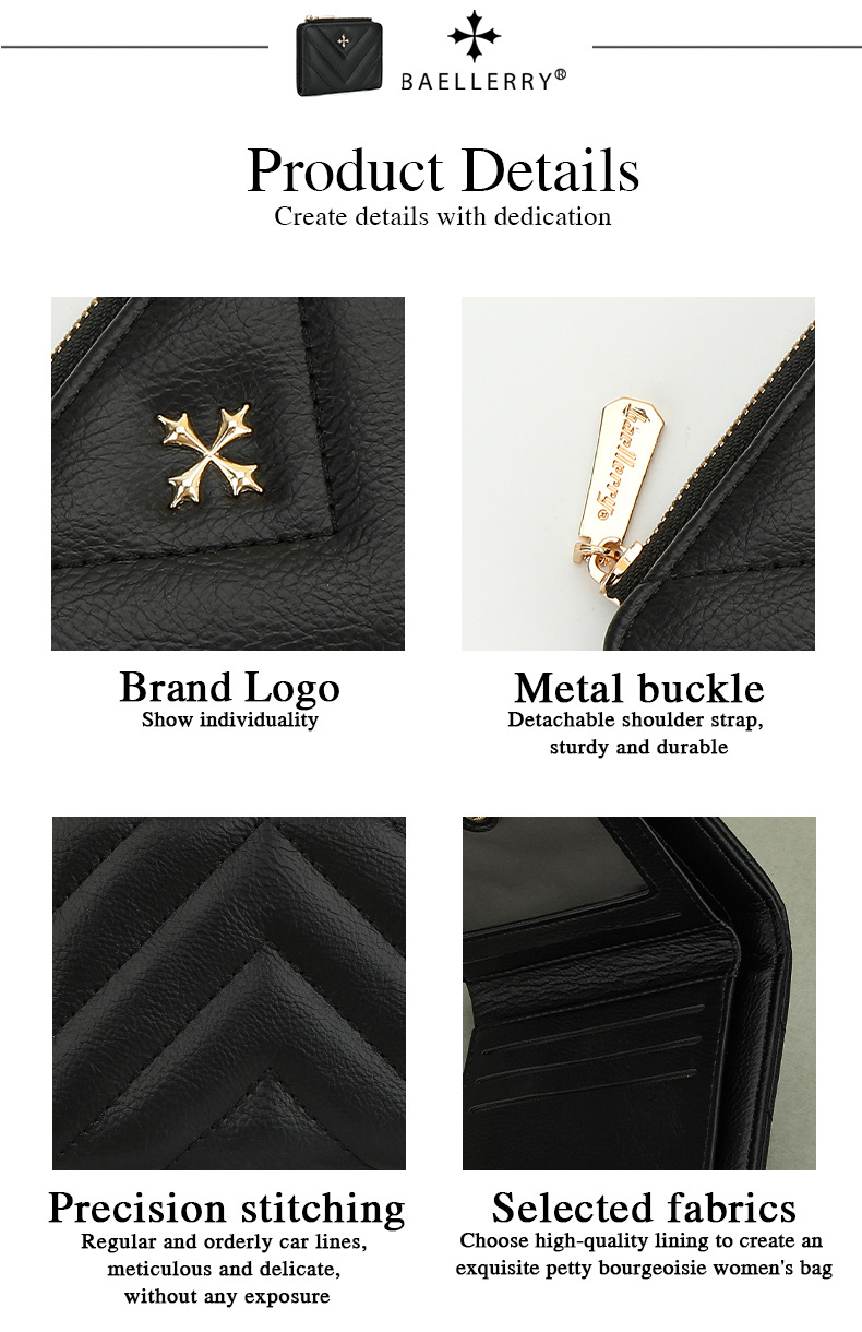 Women's wallet short Baellerry version cross flower zipper fashion quilted card holder female_voghion.com