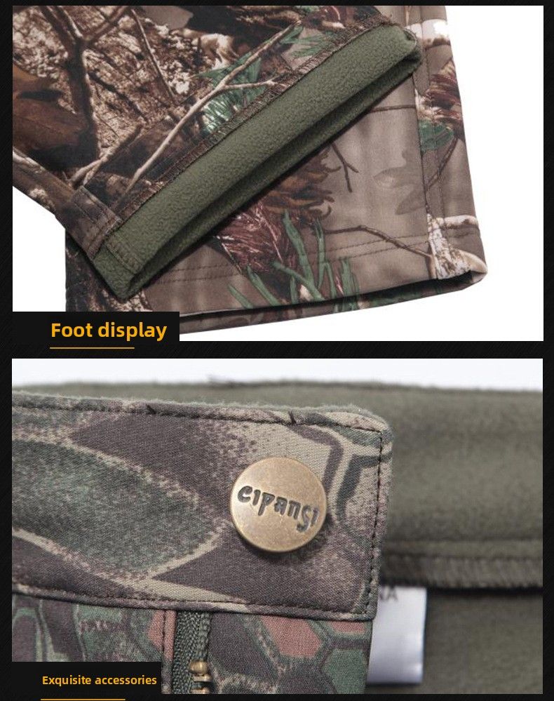 Bird Cold-Proof Soft Shell Jacket Men Hiking Waterproof Windproof Thickened Outdoor Warm Fleece Pants_voghion.com