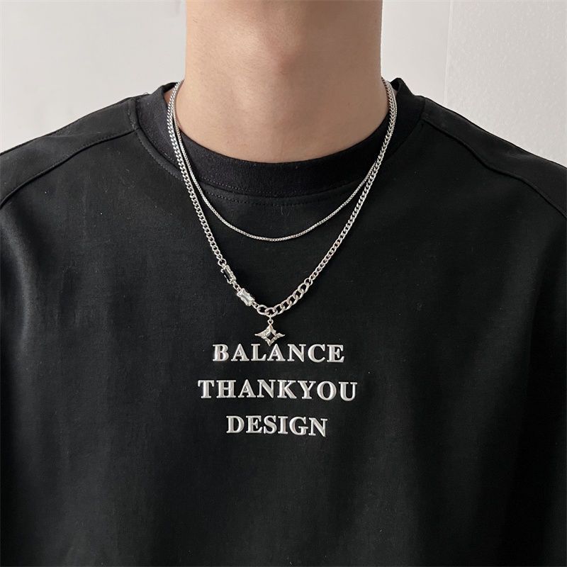 Black Zircon Double Layer Mang Star Necklace For Men's Ins Trendy And Handsome Hip Hop Niche Design High Grade New Versatile Jewelry_voghion.com