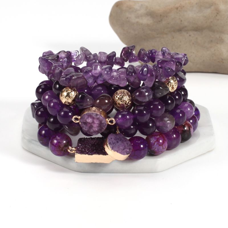 8 Cm Purple Crystal Round Beads Natural Stone BeadedBracelet Female Elastic Adjustable_voghion.com