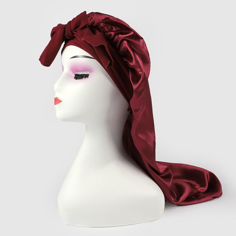 Damen-Nachtmütze aus hochelastischem, langem Satin-Schlauch, neue Kopftuchmütze mit Fliege, Schönheits-Dauerwellen-Haarpflege-Kappe_voghion.com