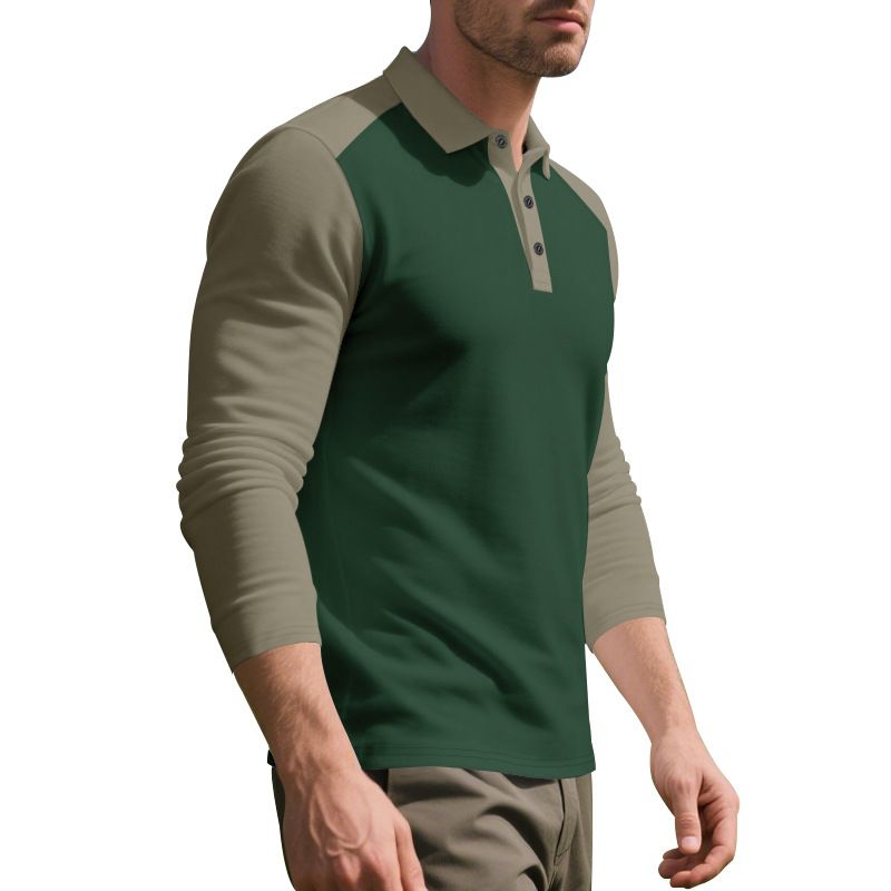 Camicia a maniche lunghe con risvolto e bottoni, casual, da golf, autunnale, da uomo, in tinta unita_voghion.com