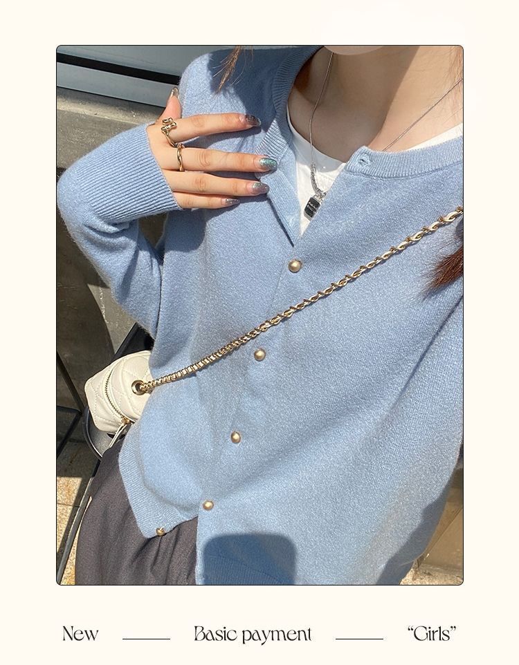 girl Korean Style Knitted Cardigan For Women, Autumn New Outerwear Sweater, Short Slim Fit Inner Layer Base Shirt Top_voghion.com