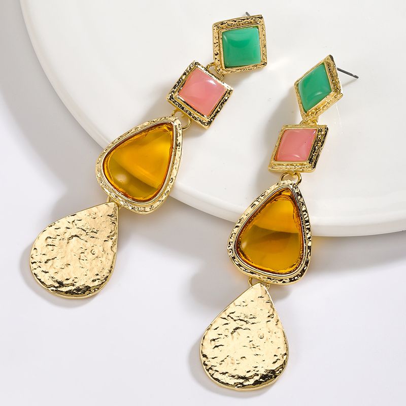 Orecchini in lega di gemme in stile palazzo retrò, orecchini in resina colorata di alta qualità per le donne_voghion.com