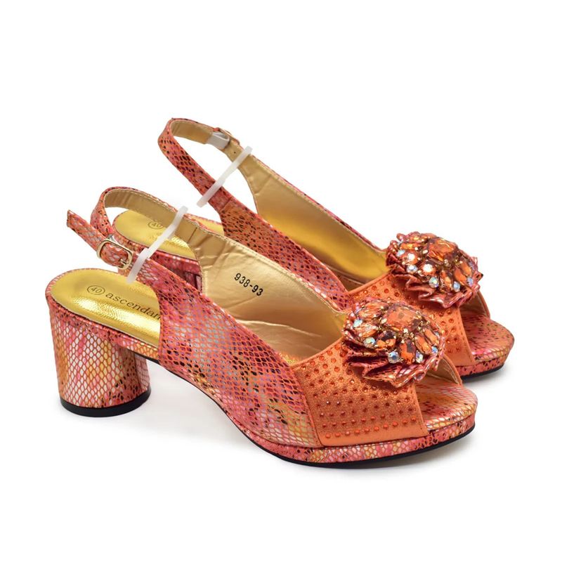 The party match high heeled diamond round toed fish mouth back slip buckle sandals with diamond handbag set is fashionable and versatile_voghion.com