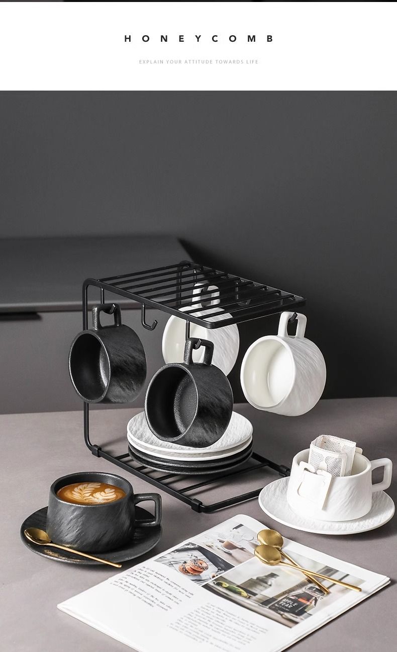 Set di tazze da caffè effetto pietra - 2 pezzi, tazze in ceramica con piattini (adatte al microonde e alla lavastoviglie, adatte per caffè espresso, latte, colazione e tè pomeridiano)_voghion.com