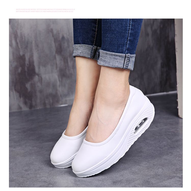 Scarpe da infermiera con plateau traspirante, scarpe da donna in pelle con cuscino d'aria, scarpe casual bianche_voghion.com