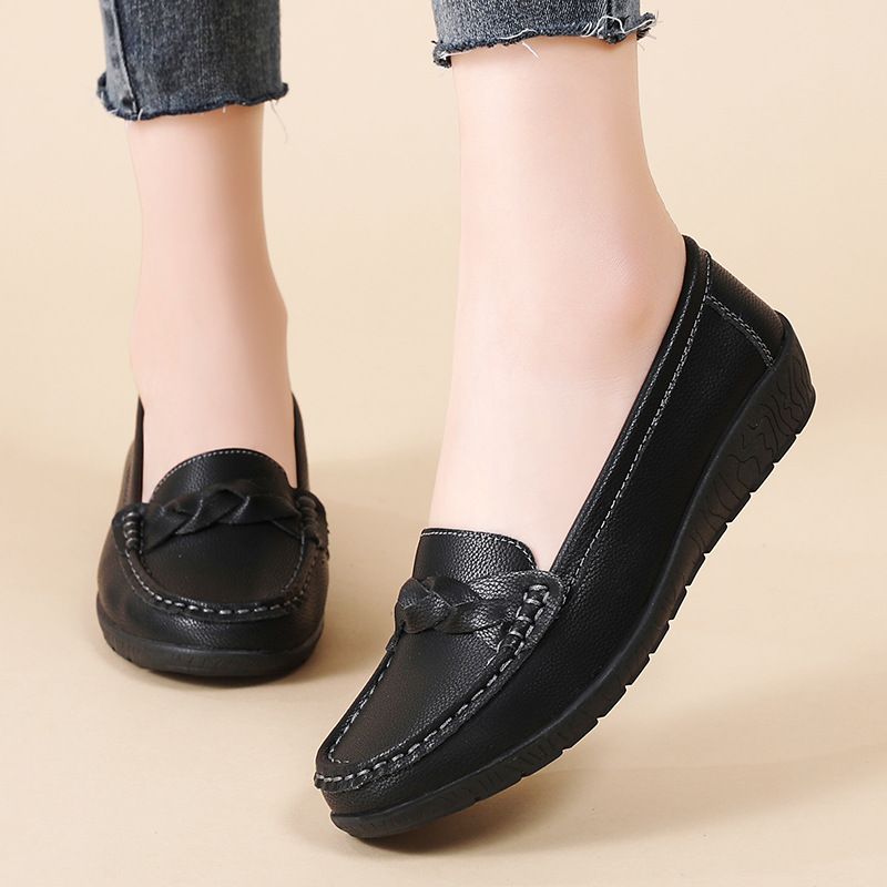 2025 Spring And Autumn New Nurse Casual Flat Heel Women's Singles Bean Mom's Shoes, Cow Muscle Bottom_voghion.com