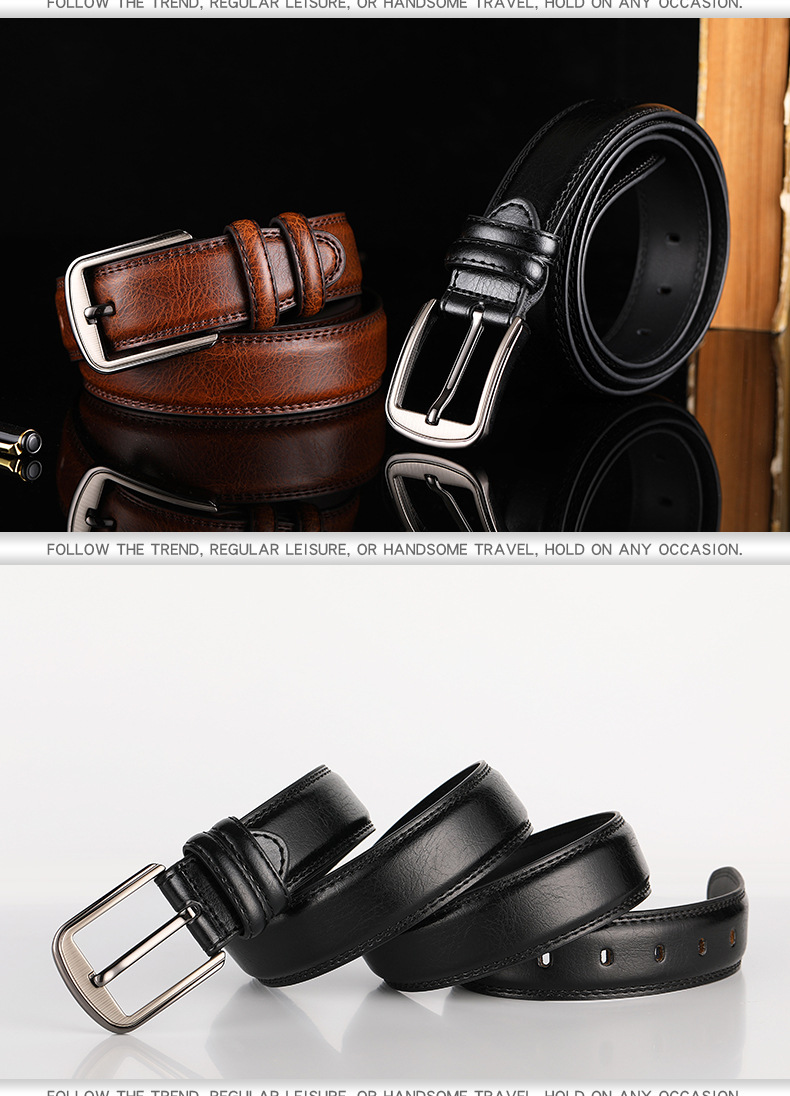 New Hot Items Selected Good New Men's Real Cowhide Needle Buckle Belt with 4-color Fashion Versatile Casual Trendy Trouser Belt_voghion.com