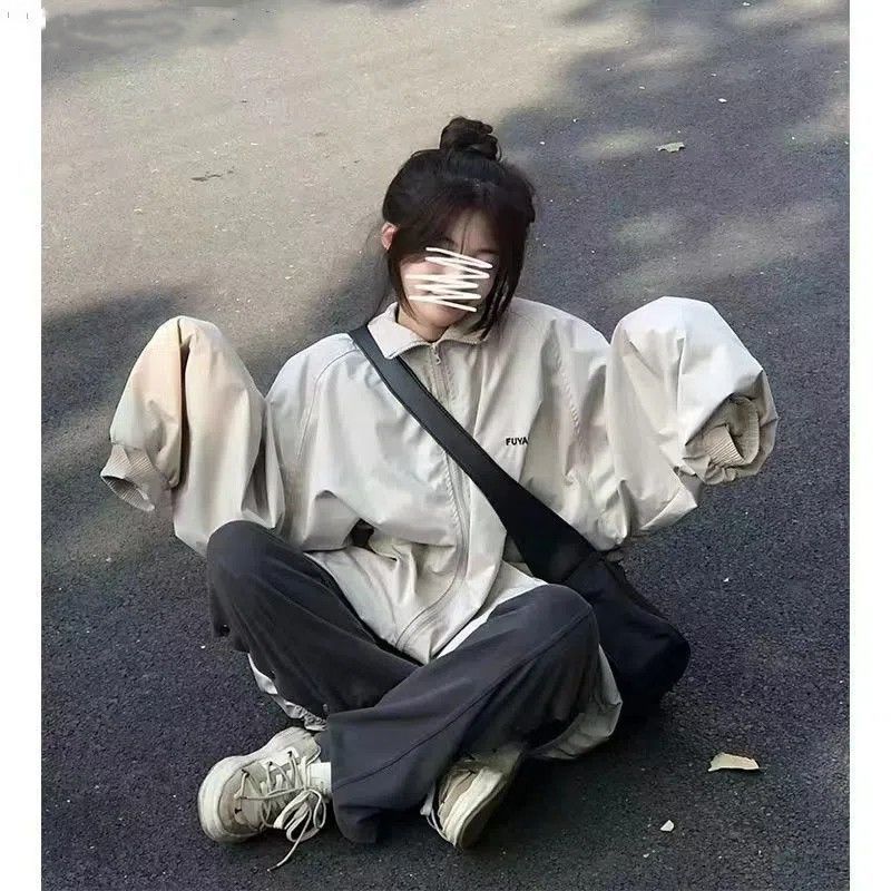 Harajuku Style BF Turn-Down Collar Workwear Female Students, Loose Outdoor Casual Jacket For Spring And Autumn_voghion.com