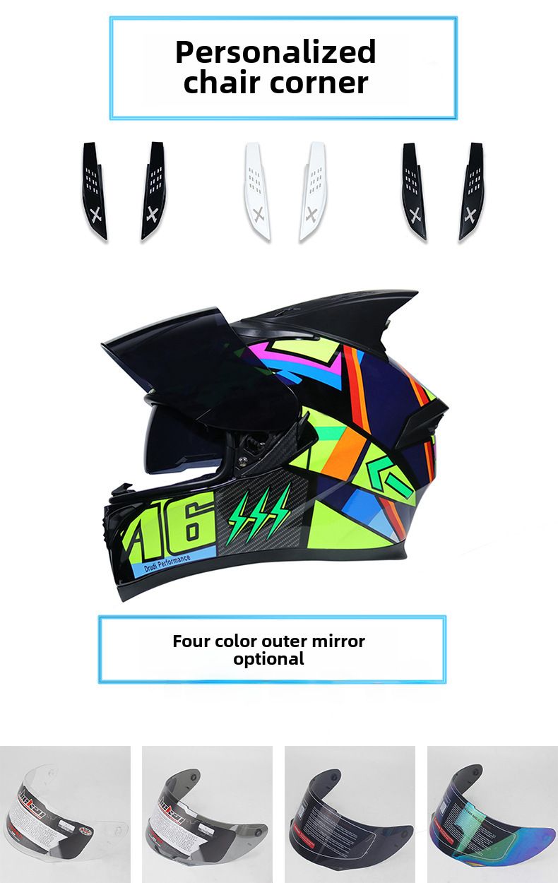 Casco moto elettrico uomo e donna casco integrale doppie lenti copertura integrale auto da strada blu dentale per tutte le stagioni_voghion.com