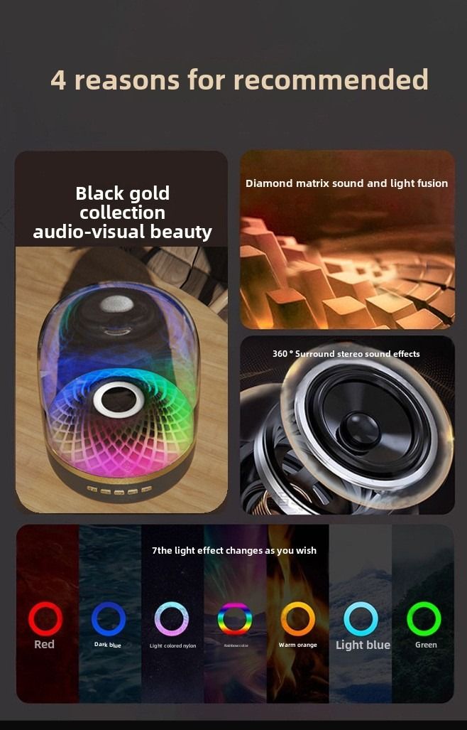 Subwoofer da tavolo Glazed 4a generazione Bluetooth Speaker GLASS Black Gold Collection Scheda altoparlante_voghion.com