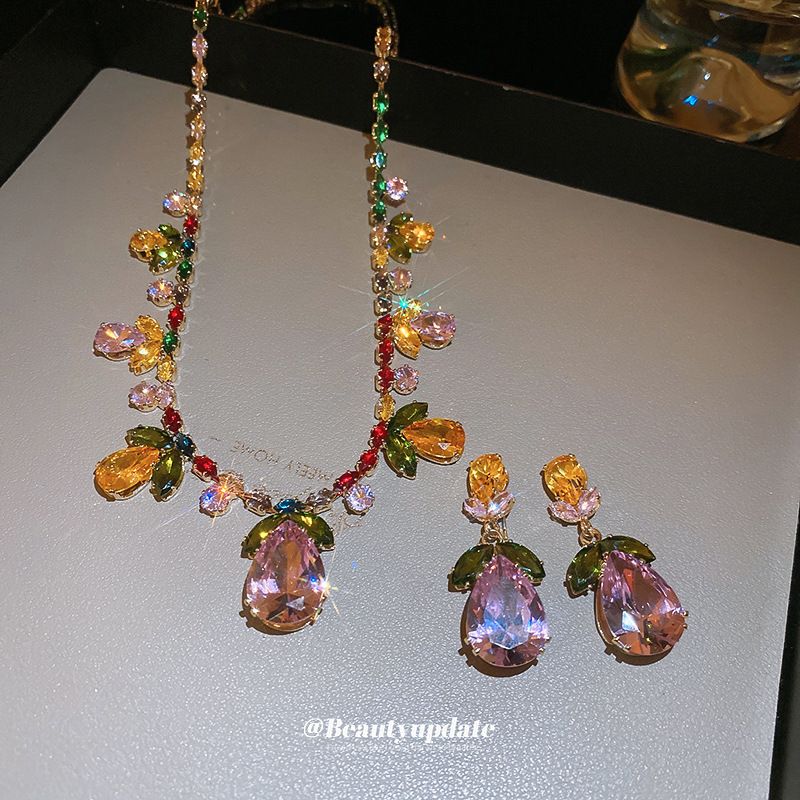 Collana con ciondolo a forma di fiore, foglia e goccia d'acqua, set di orecchini, leggeri, di lusso, pesanti, artigianali, catena per clavicola, moda, alta gamma_voghion.com