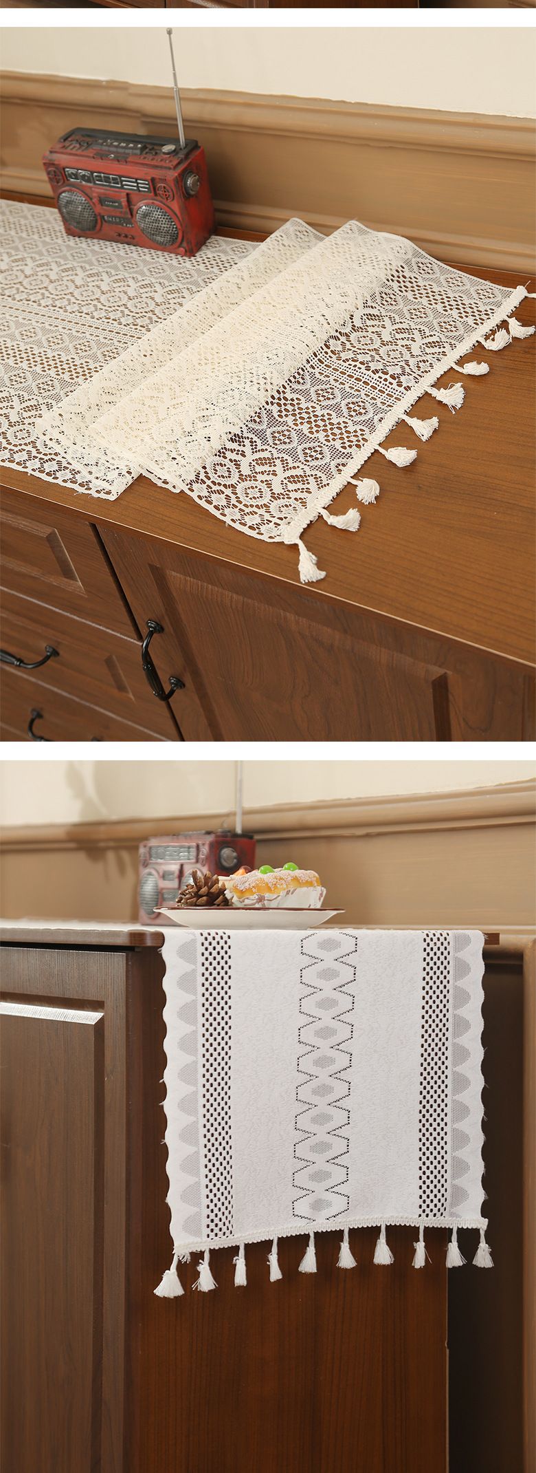 Elegant Lace Table Runner - Vintage Farmhouse Cover For Sideboard TV Stand & Coffee Table (150x40cm Boho Chic Decor Handmade Crochet Washable Cotton)_voghion.com