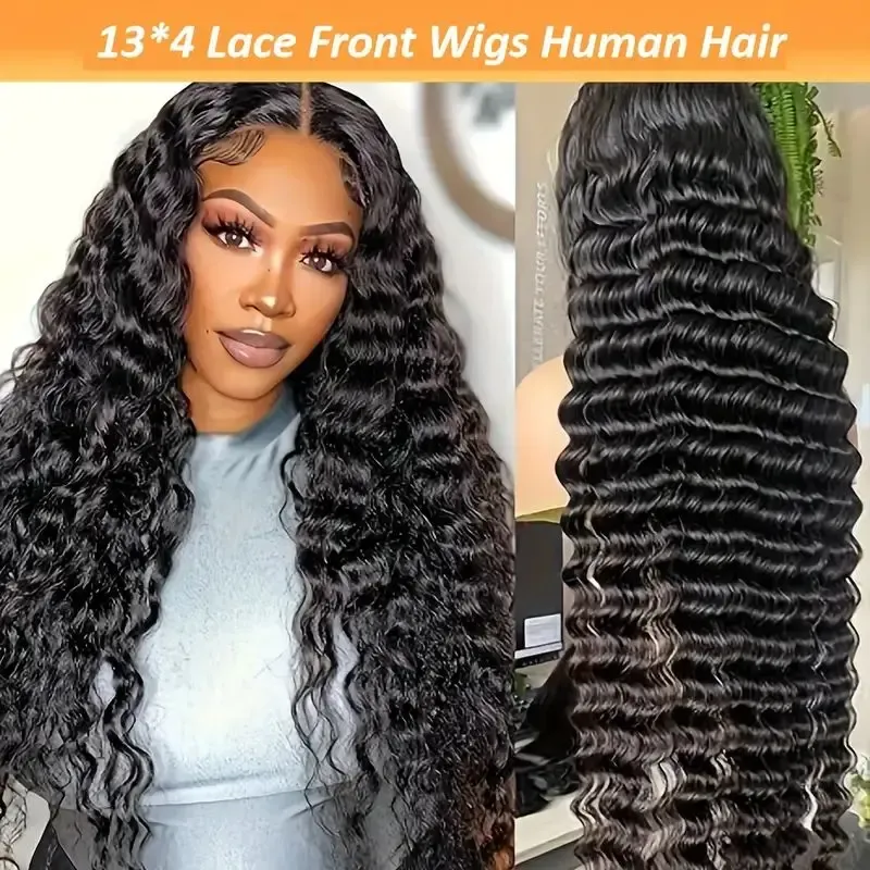 13x4 Lace Frontal Perücke Deep Wave Echthaar für Frauen gewellte Perücken_voghion.com