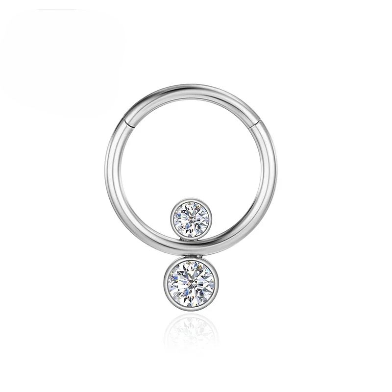 ASTM F136 Titânio Zircão Cartilagem CZ Anéis de Nariz Tragus Brinco Feminino Conch Clicker Piercing de Nariz Jóias Corporais Septo Labret_voghion.com