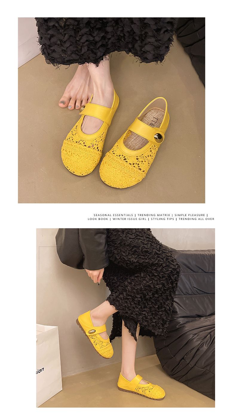 Thick-soled Inner Height-increasing Single Shoes Women's Woven One-pedal Velcro Mary Jane Shoes With Skirts Casual Shoes_voghion.com