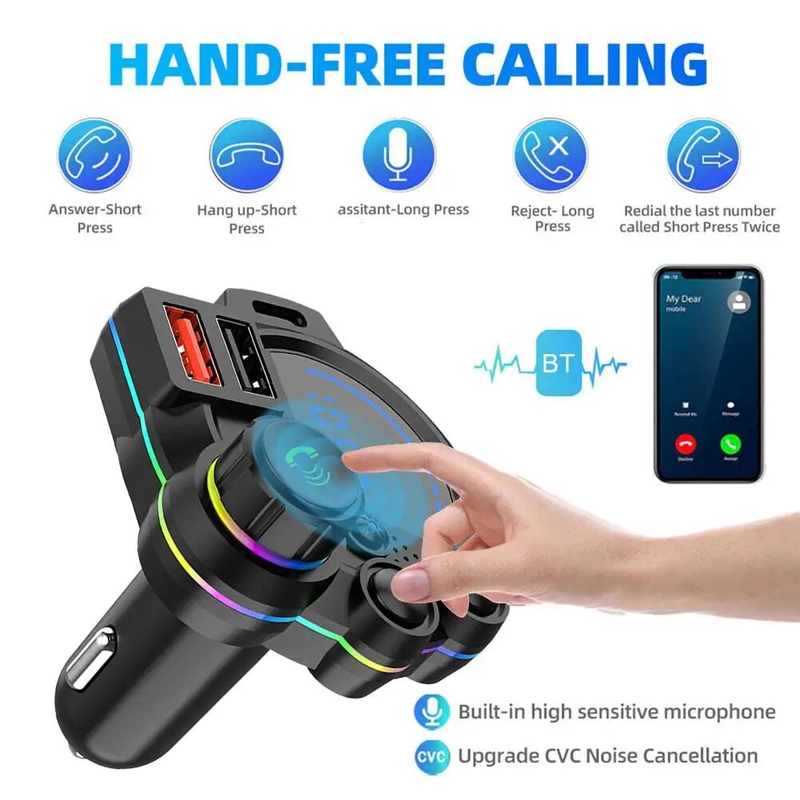 Avtomobilski Bluetooth FM oddajnik Dvojni USB PD Tip C Avtomobilski polnilec Avdio sprejemnik MP3 predvajalnik Dodatki za avto_voghion.com