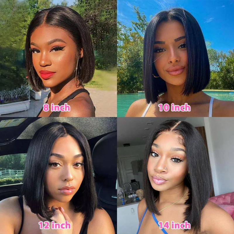 Knachräi Riicht Bob Perück Lace Front Mënschlech Hoerverschluss 4x4 Kuerz Bob Perück 13x4 HD Lace Frontal Perück 200%_voghion.com
