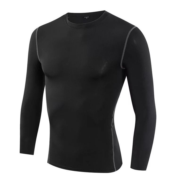 Camiseta deportiva de manga larga ajustada para hombre: camiseta de compresión transpirable y de secado rápido para gimnasio, running, baloncesto y entrenamiento de fútbol._voghion.com