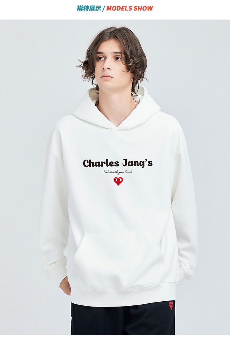 Felpa con cappuccio Charles Heart, primavera autunno, stampa con lettere, nuova giacca casual e ampia in stile coreano_voghion.com