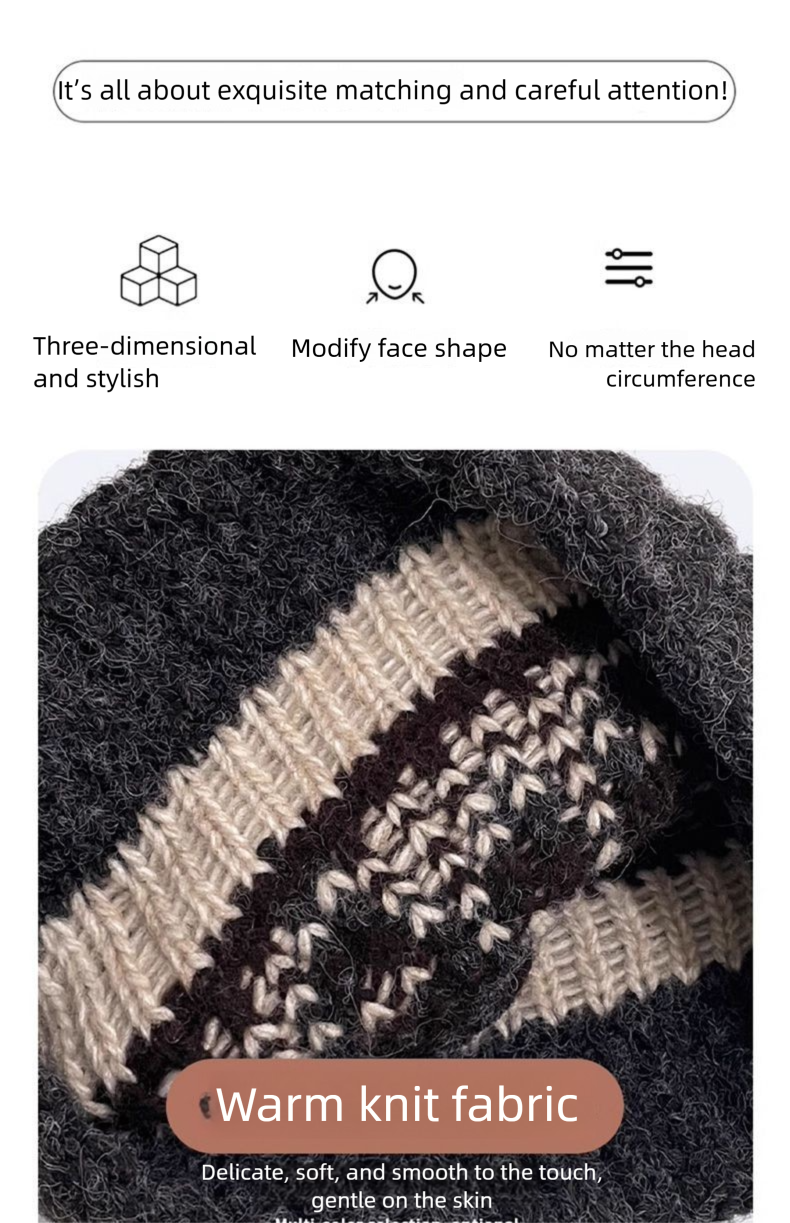Fleece-Lined Knitted For Men Fair Isle Knit Head Wrap Black Cold Autumn Winter Men's Wool Hat_voghion.com