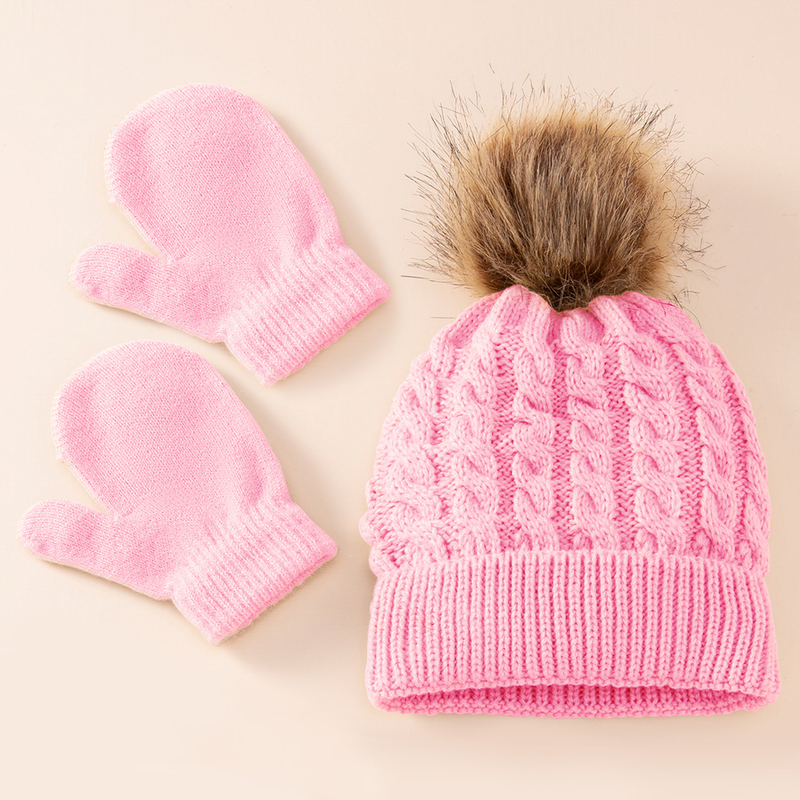 Baby clothing wool monochrome twist warm children's hat scarf gloves two or three sets_voghion.com