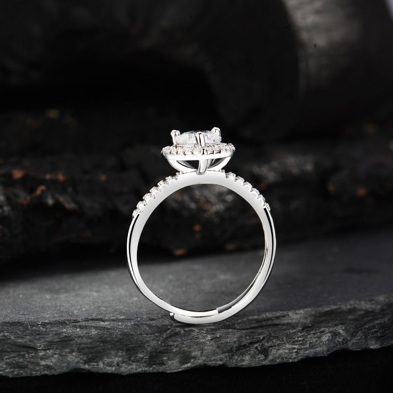 Anello di lusso leggero a forma di cuore con moissanite simulata, diamante da un carato, regolabile, aperto, zircone, per donna_voghion.com