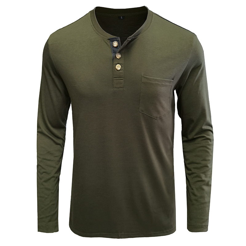Henley-T-Shirts für Herren mit Knopfleiste, langen Ärmeln und Tasche, entspannte Passform, 100 % schwere Baumwolle_voghion.com