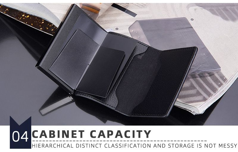 Baellerry New Ανδρική θήκη για κάρτες Lychee RFID Αντιμαγνητική πλάγια ώθηση Pop, μεταλλικό κουτί αλουμινίου_voghion.com