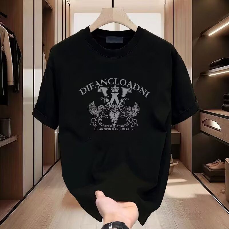 Maglietta estiva da uomo, ampia e alla moda, a maniche corte, con cinque punti._voghion.com