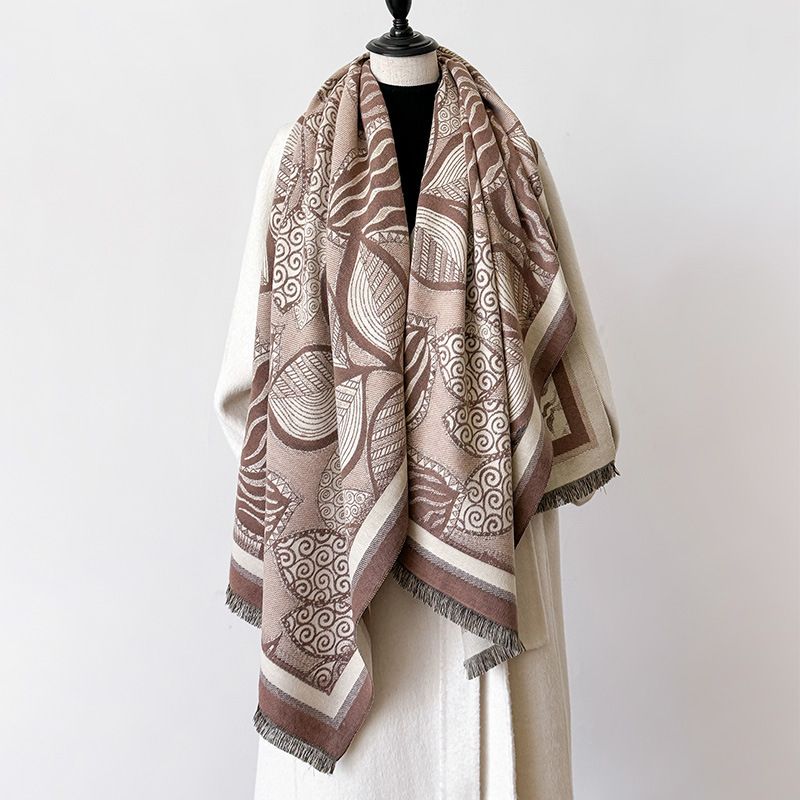 2024 autumn winter light luxury style new thickened cashmere with leaf tassel and high-end feeling scarf for_voghion.com