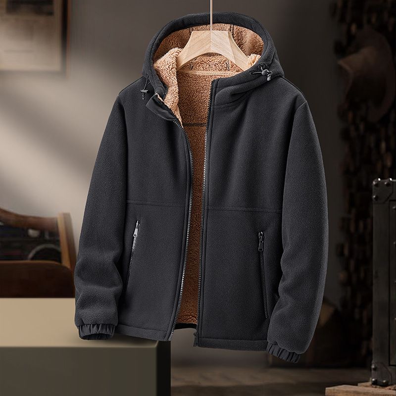 Outdoor Herbst Winter Lammwolle Kleidung Kapuzenjacke für Männer und Frauen, verdicktes Fleece warmes Sweatshirt_voghion.com